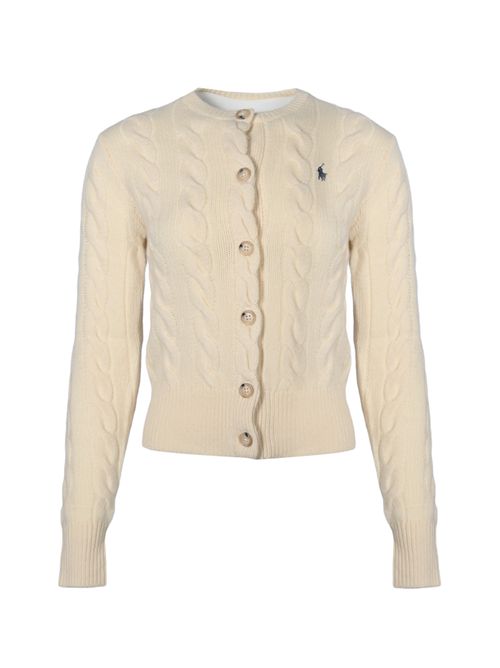 Cardigan a trecce in lana e cashmere White POLO RALPH LAUREN | 211972104002